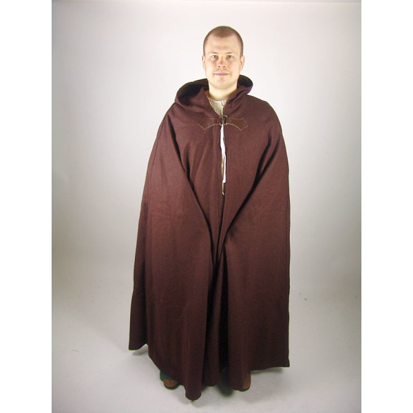 Wool cape "Hero" with wolf buckle length 160 cm brown