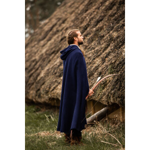 Wool cape with wolfs clasp "Tjark" Blue
