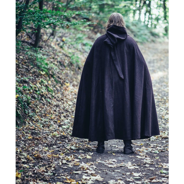 Wool cape "Lorenz" long hood and buckle 160 cm length Brown
