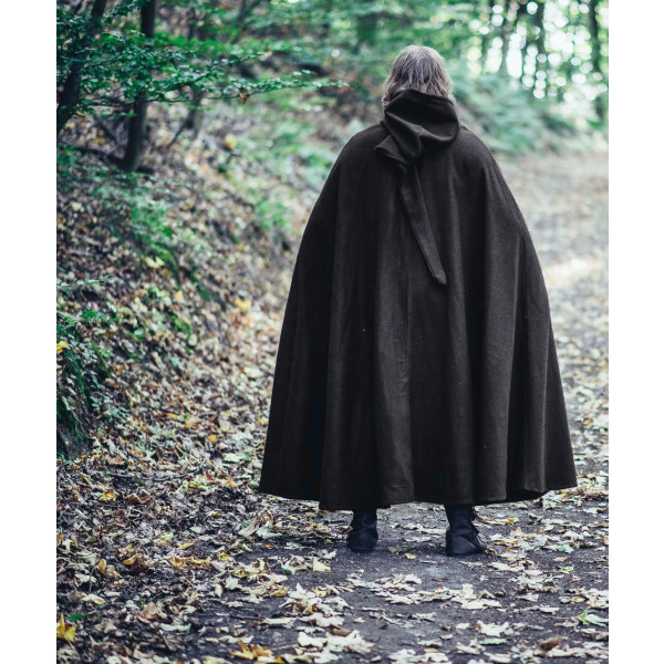 Mantello in lana "Lorenz" cappuccio lungo e fibbia di 160 cm di lunghezza Nero