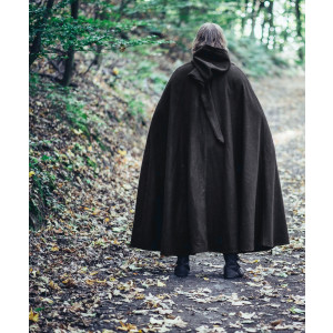 Wool cape "Lorenz" long hood and buckle 160 cm length Black