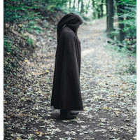Wool cape "Lorenz" long hood and buckle 160 cm length Black