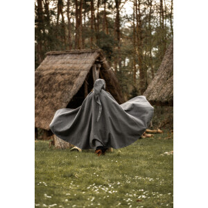 Wool cape with fibula and long hood "Ilmar" Grey