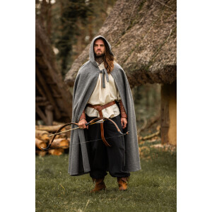 Wool cape with fibula and long hood "Ilmar" Grey