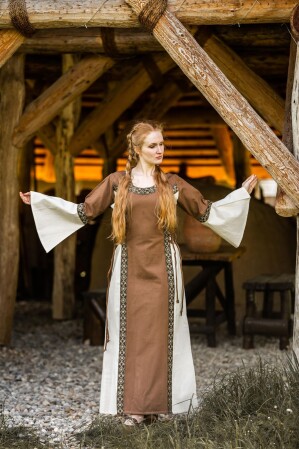 Vestido medieval de algodón "Angie" Tabaco/Natural XXXL