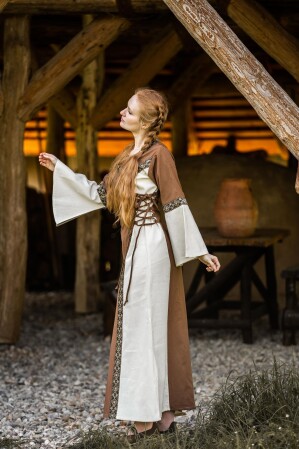 Medieval cotton dress "Angie" Tobacco/Natural L