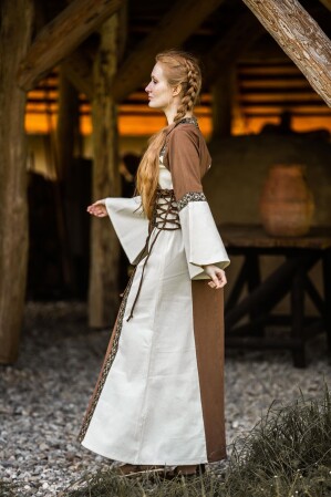 Medieval cotton dress "Angie" Tobacco/Natural L