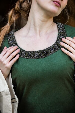 Robe médiévale en coton "Angie" Vert/Ècru M