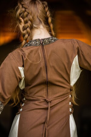 Mittelalter Baumwollkleid "Angie" Tabak/Natur XS