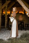 Mittelalter Baumwollkleid "Angie" Tabak/Natur XS