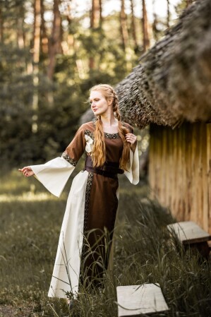 Robe médiévale en coton "Angie" Tobacco/Ècru S