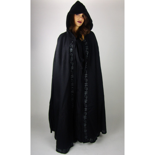 Wool cape with embroidery "Marta" Length 160 cm Black