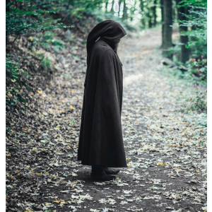 Woollen cape with long hood "Raik" Length 160 cm Black