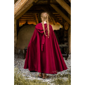 Wool cape with long hood "Hervir" Red