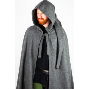 Wool cape with long hood "Hervir" Grey