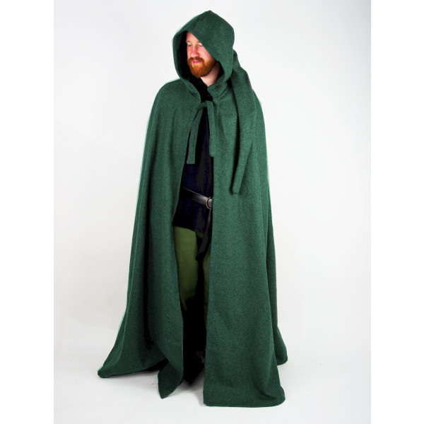 Mantella in lana con cappuccio lungo "Hervir" Verde