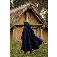 Wool cape with long hood "Hervir" Blue
