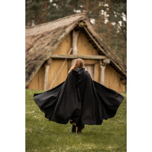Wool cape with long hood "Hervir" Black