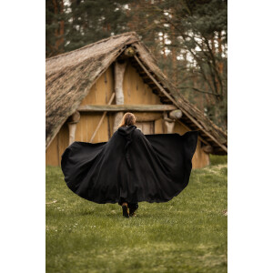 Wool cape with long hood "Hervir" Black