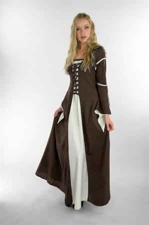 Abito con maniche a tromba "Larissa" Marrone/Naturale S