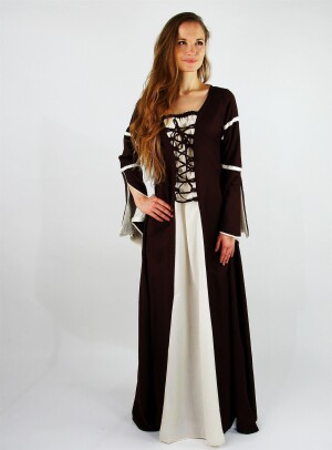 Abito con maniche a tromba "Larissa" Marrone/Naturale M