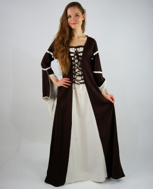 Kleid mit Trompetenärmeln "Larissa" Braun/Natur L