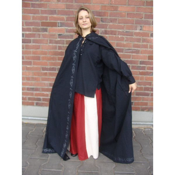Medieval cape with embroidery "Erna" Black