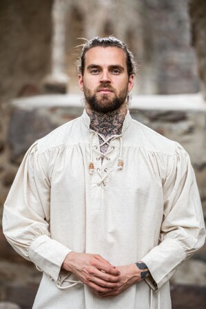 Camicia pirata "Claude" con polsini allacciati Naturale L
