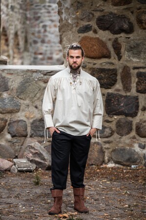 Camisa pirata "Claude" con puños de encaje Natural M