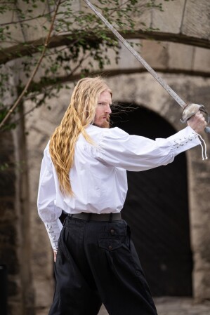 Camisa pirata "Claude" con puños de encaje Blanco XXXL