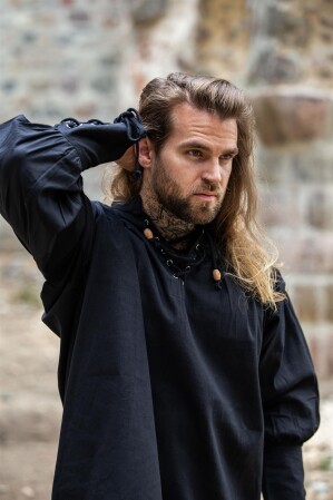 Camisa pirata "Claude" con puños de encaje Negro XXXL