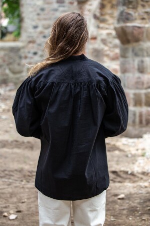 Camisa pirata "Claude" con puños de encaje Negro S