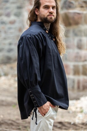 Camisa pirata "Claude" con puños de encaje Negro S