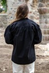 Camisa pirata "Claude" con puños de encaje Negro S