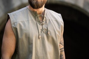Camicia medievale senza maniche con lacci "Jean" color canapa L