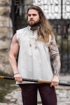 Sleeveless stand-up collar lace-up shirt "Louis" Natural XL