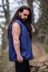 Ärmelloses Stehkragen-Schnürhemd "Louis" Blau XXXL