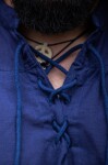 Ärmelloses Stehkragen-Schnürhemd "Louis" Blau XXXL