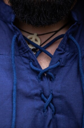 Maglietta senza maniche con collo alto e collo allacciato "Louis" Blu L