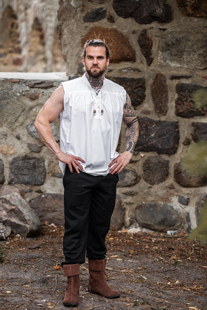 Sleeveless stand-up collar lace-up shirt "Louis" w