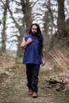 Ärmelloses Stehkragen-Schnürhemd "Louis" Blau S