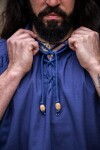 Ärmelloses Stehkragen-Schnürhemd "Louis" Blau S