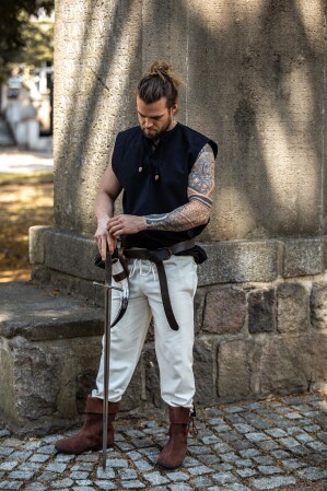 Sleeveless medieval lace-up shirt "Jean" Black L