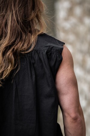 Sleeveless stand-up collar lace-up shirt "Louis" Black XXXL