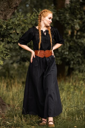 Blusa medieval de manga corta "Sandra" Negro S
