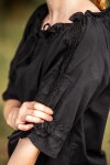 Blusa medieval de manga corta "Sandra" Negro S