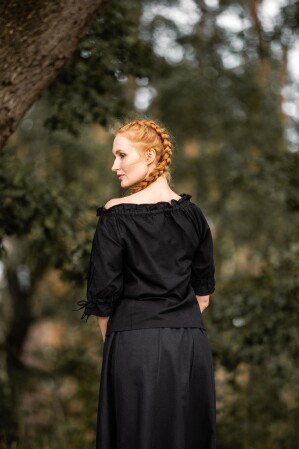 Blouse médiévale à manches courtes "Sandra" Noir L