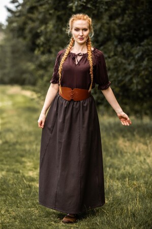 Blusa medieval de manga corta "Sandra" Marrón oscuro XS