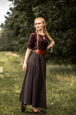 Blusa medieval de manga corta "Sandra" Marrón oscuro XS