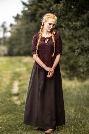 Blusa medieval de manga corta "Sandra" Marrón oscuro S